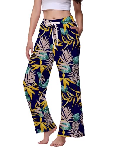Image of Veseacky Women's Wide Leg Lounge Pants Yoga Pajamas Comfy Stretch Drawstring Pajamas Puls Size Dance Bottoms S-4XL