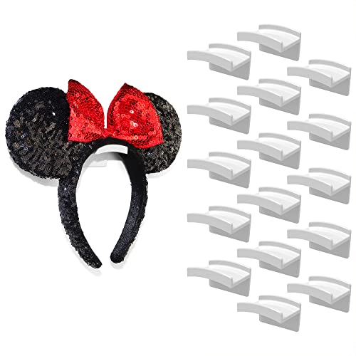 Modern JP Adhesive Hooks for Disney Ears (16-Pack) - Minimalist Disney Ear Holder, No Drilling Headband Holder Design, Strong Hold Headband Organizer - USA Patented, White