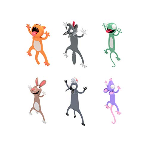 ORNOOU 6 Pieces Animal Bookmarks 3D Bookmark Cartoon Mouse Christmas Bookmark Novelty Funny Stationery Birthday Party Favors,Random Color