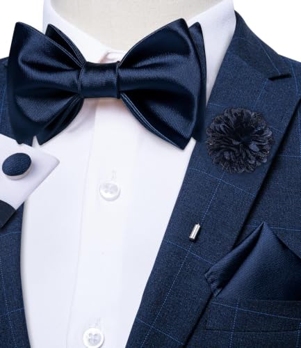 Image of DiBanGu Satin Bow tie Self-Tied Bowtie Set for Men Wedding Prom | Solid Color,Skin-Friendly,Versatile Accessory,Lapel Pin,Pocket Square,Cufflinks,School Dance,Banquet,Dinner,Celebration