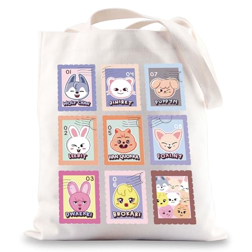 BWWKTOP Kpop Canvas Tote Bag - SKZ Gifts, Shoulder Bag, Merchandise - Member Gifts (SKZStamp)