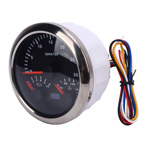 TacóMetro Multifuncional de 3 en 1 para Camión de Yates RV 85 Mm 3000 Rpm Presión de Aceite de 0 a 10 Bares de Agua 40 a 120 ° con Metro de Horas (Dial negro bisel plateado CX8281)