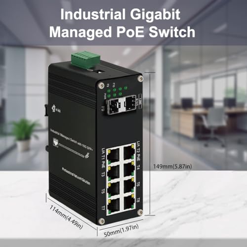 Image of Industrial Gigabit Managed PoE Switch - 8 Ports 10 /100 /1000Mbps Web Management DIN Rail PoE Switch with 2 SFP Slots, Network PoE Switch Support Ring Network, VLAN, STP /RSTP