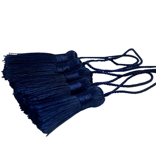 Image of Makhry 20pcs 4.3 Inch Handmade Silky Floss Mini Tiny Craft Tassels with 2-Inch Cord Loop and Small Chinese Knot for Earrings, Souvenir, Bookmarks, DIY Craft Accessory,Tags (Deep Blue)