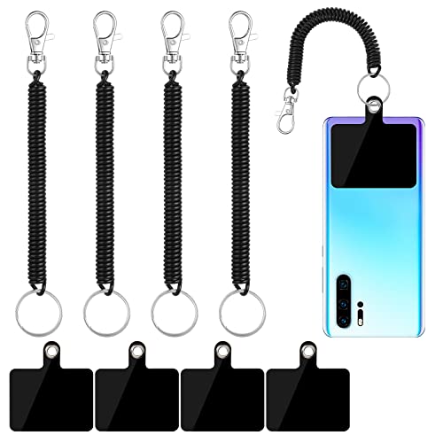 Cobee Retractable Phone Lanyard with Patch for Drop Protection, 4 Packs Universal Stretchy Straps Tether with 4 Packs Black Phone Patches, Anti-drop Cellphone Wrist Straps for Most Smartphones