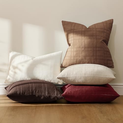 Image of MIULEE Linen Plaid Pillow Covers Christmas Decorative 20x20 Burgundy