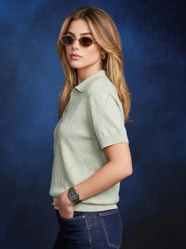 Image of JUNEBERRY Women's Flatknit Solid Half Sleeve Polo T-Shirt with Collared Neck, Casual Style for Office, Travel, (Sizes S to 2XL)