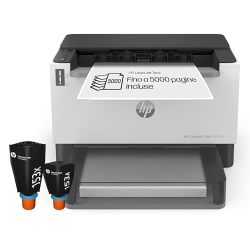 HP Laser Tank 2504dw 2R7F4A, Stampante Monocromatica a Singola Funzione con Serbatoio Toner integrato a Ricarica Rapida, Stampa F/R Automatica, 22 ppm, Fino a 5000 Pagine, Wi-Fi, USB, LCD, Bianca