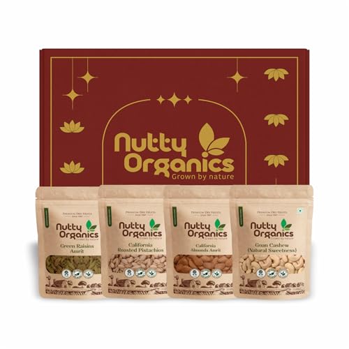 Image of Nutty Organics Premium Dry Fruits Gift Pack - Cashew, Almonds, Green Raisins, Pistachio 100 gram Each & Healthy Dry Fruit Combo for Gifting & Every Occasion