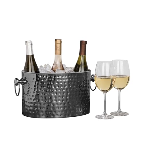Chic Chill 3-Bottle Wine Chiller Ice Bucket | Keeps Wine & Champagne Bottles Cold Without Touching Ice | Handcrafted Artisan Design | Burnished Black | Patented Technology