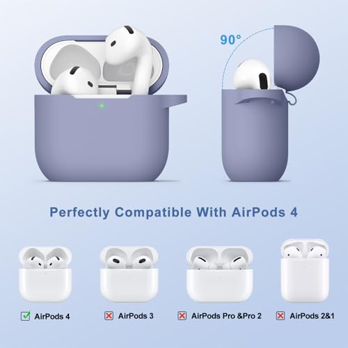 Image of Tobfit Case for AirPods 4 Case Cover 2024 with Lanyard & Keychain, Soft Silicone Protective Case for Apple AirPods 4th Generation, Full Protection, Support Wireless Charging - Blue-Gray
