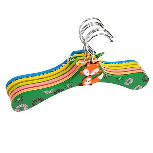 LALADEFIEE 6pcs Boys and Girls Cloth Hanger Coat Hanger Cartoon Rack Holder Wooden Organizer for Girls Boys Design Random Colors