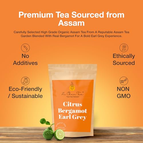 Image of Zi Chun Tea | Bergamot Earl Grey Tea Loose Leaf | Made with Extra Whole Bergamot Pieces (Not Oil), Premium Assam Black Tea, Bold Citrus Flavor, Non-GMO, No Artificial Ingredients | 8.8 oz