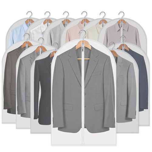 MsKitchen Garment Bags 12 Pack, 24 x 40 Hanging Clothes Storage Bags, Translucent PEVA Garment Covers with Full Zipper for Suits and Dresses