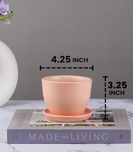 Image of Nurturing Green Set of 2 Modern Blush Pink Ceramic Pots (Plants Not Included) for Home, Indoor Decor & Gifting (Size: Small (4.25 Inch Wide) | Comes with Bottom Plates)