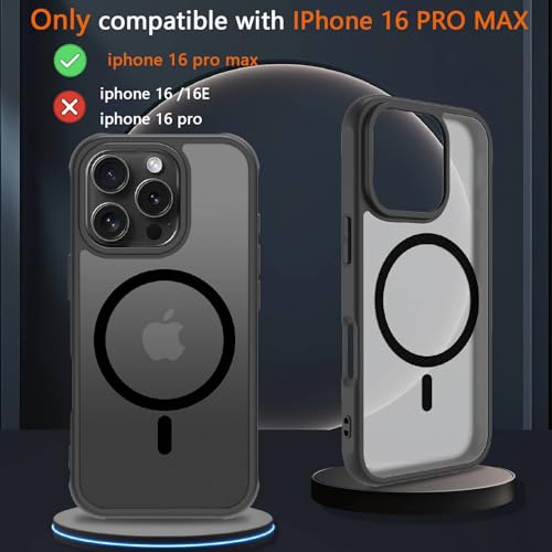 Image of for iPhone 16 pro max Case [Compatible with Magsafe]Translucent Matte Phone Cover, [10 FT Military Grade Drop Protection] Slim Durable Shockproof Protective Bumper (Black Magnetic, iPhone 16 Pro Max)