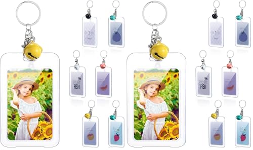 Zonon 6 Pieces Mini Film Photo Keychain Picture Holder with Bell for Mini 9 Film Personalized Changeable Photo Frame Keychain