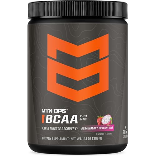 MTN OPS BCAA Powder 2:1:1 Amino Acids Supplement Powder for Rapid Muscle Recovery & Repair with Zero Sugar & Gluten Free - 30 Servings, Strawberry Dragonfruit