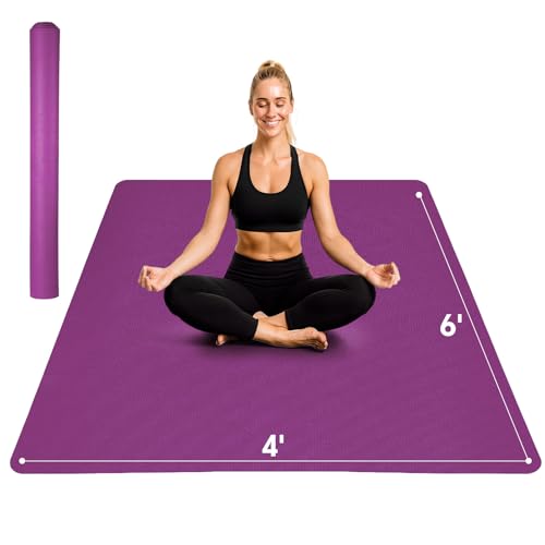 Stepwaver Extra Large Yoga Mat 6'x4'(1/4" Thick), Non-Slip, Ultra Durable, Wide Workout Mat, Wide Exercise Mats for Home Workouts, Yoga, Pilates, Stretching (Barefoot Exercise) - Purple