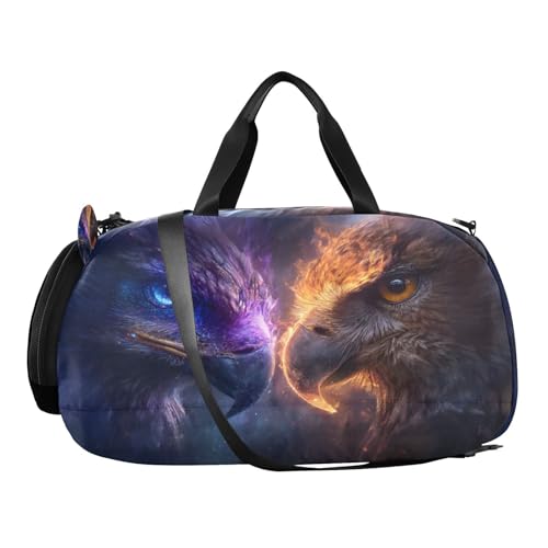 Gym Travel Duffle Bag for Boys Girls Eagl E Looking at Each Other Sports Dance Bag with Shoe Compartment & Wet Pocket Football Kids Travel Bag Teens Sleepover Carry2