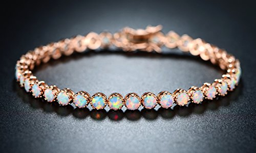 Barzel US_JWE_B07CFVD33R 18K Rose Gold Plated Created Opal Tennis Bracelet Crown  thumb #1