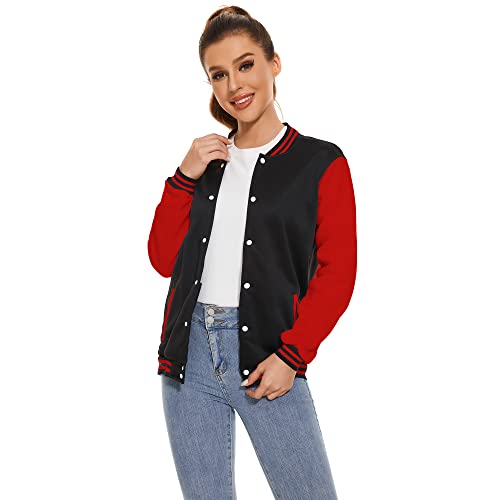 Image of Varsity Jacket Women Men's Baseball School Uniform Button Up Unsex Adult Long Sleeve Coat Fashion Jacket