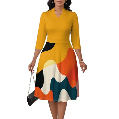 Image of PinkPatty Women's Casual A-line Midi Dresses 3 /4 Sleeve V Neck Fit and Flare Dress with Pockets