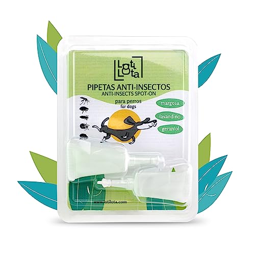 LOTI LOTA Pipetas Anti-Insectos para Perros - Contienen Margosa, Geraniol, Lavandino - Ingredientes Naturales - Pulgas, Garrapatas e insectos - Blister de 2 Uds -