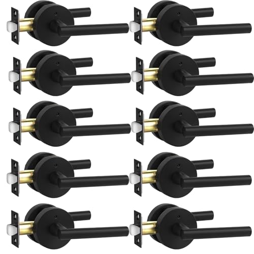 Image of Goldenwarm 10 Pack Black Door Handles Interior, Matte Black Door Lever Privacy Door Handles Keyless, Zinc-Alloy Heavy Duty Door Hardware for Bedroom Bathroom