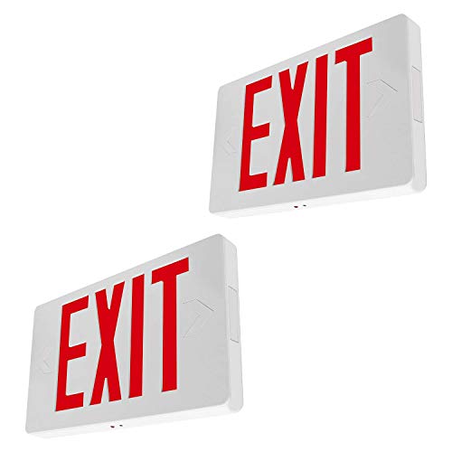 LFI Lights | Thin Red Exit Sign | All LED | White Thermoplastic Housing | Hardwired with Battery Backup | Optional Double Face and Knock Out Arrows Included | UL Listed | (2 Pack) | LEDT-R