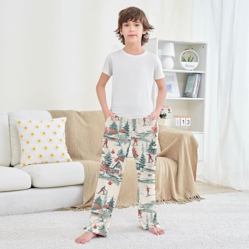 Boys' Pants Winter Snow Scene Christmas Long Bottoms Jogger Pants Elastic Waist Trousers with Pockets S-XL3