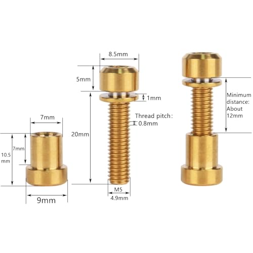 Image of Titanium Bolt M5x16 18 20mm with Washer Steerer Clamp Nut for Bicycle Stem Front Forking Lock Pack of 2 (Gold, M5x20mm)