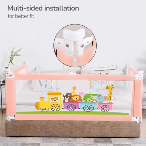 Image of R for Rabbit Safari Baby Bed Rail, (Pack of 1) One Side Bed Protector 177 x 100 cm, Anti-Fall Safeguard Toddler Safety, Adjustable Height & Foldable with Storage Pocket for Kids 5.8 x 3 ft(Pink)