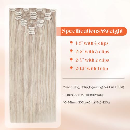 Image of Sunny Hair Clip in Hair Extensions Real Human Hair Blonde Highlights | Remy Hair Clip in Extensions for Women, Natural Blend with Highlighted Hair Look for Busy Workdays 14 Inch 105g