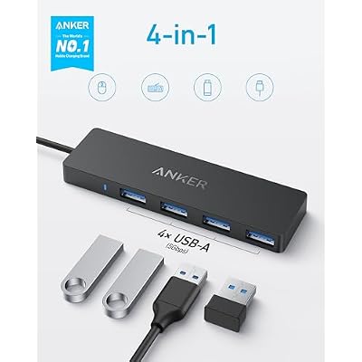 Anker USB C Hub 4 Ports, Multiple USB 3.0 Hub with 5Gbps Data Transfer, Extender for Type C Port Laptop, PC, Desktop and More (2 ft USB-C Connector, Charging Not Supported)