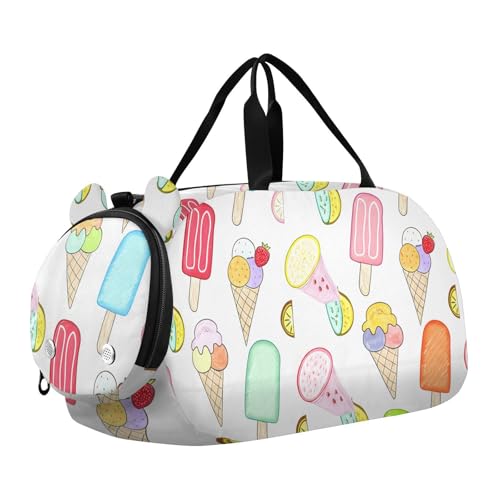 Various Ice-cream Youth Sports Duffel Bag with Ventilated Shoe Compartment|All-Season Lightweight Travel Gym Bag for Girls & Boys|Water-Resistant Gear Bag