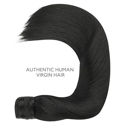Image of WENNALIFE Ponytail Hair Extension, 22 Inch 90g Jet Black Ponytail Extension Human Hair Clip in Wrap Around Remy Human Hair Extension Hairpieces Real Human Hair