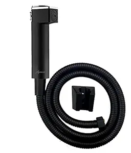Aquieen Health Faucet Set Black with 1 Meter SS Shower Tube & Wall Hook (Ceramica - Black Set)