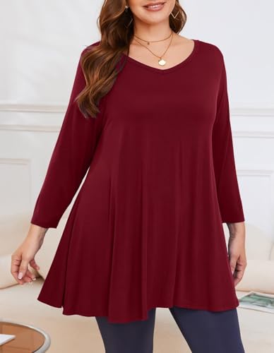 Image of LARACE Tunics 3 /4 Sleeve Plus Size Tops for Women V Neck Loose Fit Flowy Clothing for Leggings