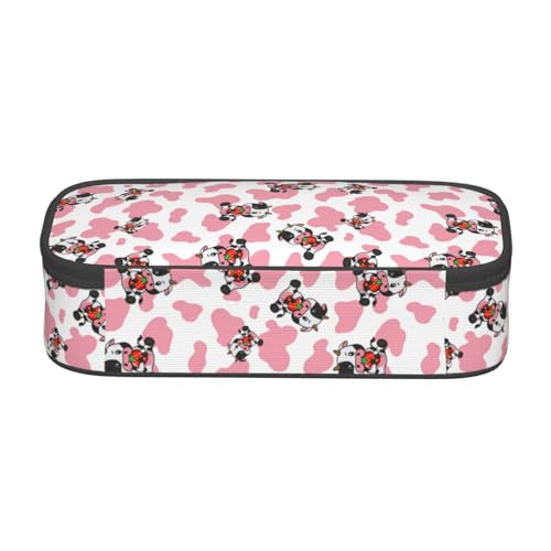 Image of Pink Cows Strawberry Print Large Pencil Case With Zipper Compartments Stationery Pencil Bag For Kids Teens Students School Supplies