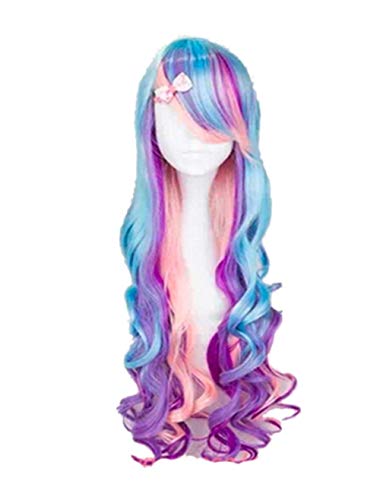 OYSRONG Women Long 31.5''/80cm Curly Multicolor Wig, Rainbow Wavy...