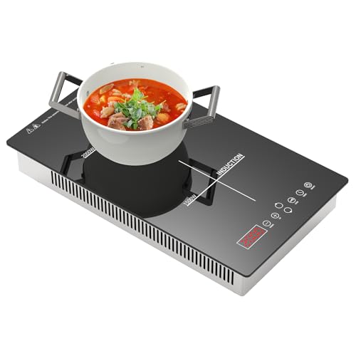 Gveyajo Plaque à Induction Double, 3500W Cuisinière Électrique Portative 2 Zones 2000W+1500W, 8 Niveaux de Puissance, Minuteur, Verrouillage Enfant, Pose Libre ou Encastrable 220-240V