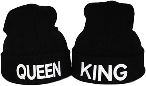 Gkmamrg - Regali Natale Berretto Invernale per Lui e lei, Ideale Come Regalo per Coppie, Scritta “King” e “Queen”, Colore: Bianco e Nero
