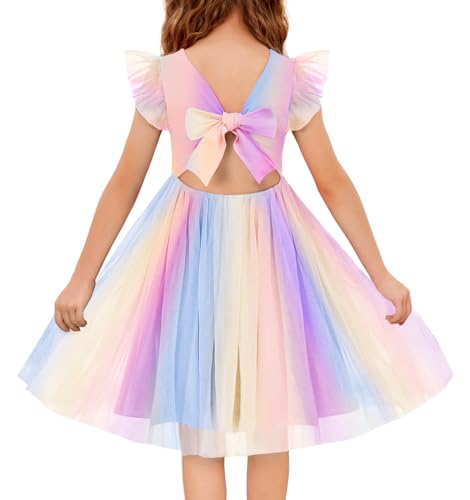 Arshiner Mädchen Kleider Flatterärmel Tüllkleid Kinder Sommerkleid...
