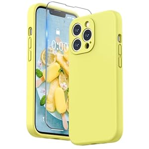 SURPHY Siliconen Hoesje voor iPhone 13 Pro(6,1″), Vloeibaar Siliconen Schokbestendige Case met Microvezel Voering（Individuele Bescherming voor Elke Lens）voor iPhone 13 Pro, Geel