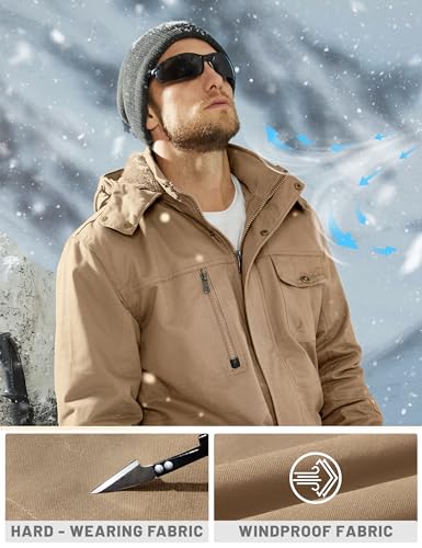 Image of TACVASEN Men's Jacket-Casual Winter Cotton Military Jacket Standard Length Thicken Hooded Cargo Coat