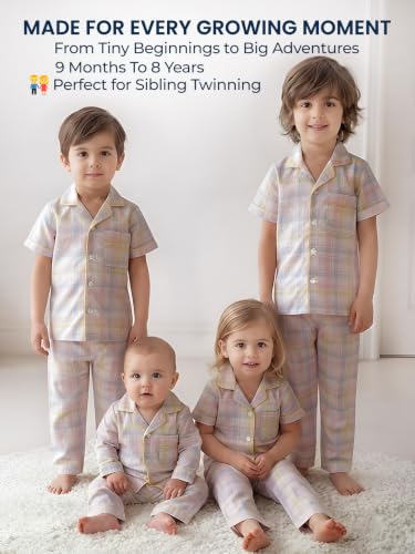 Image of POLKA TOTS 100% Pure Cotton Half Sleeve Night Suit for Kids, Girls & Boys | Cotton Pyjama Set | Unisex Night Dress for Children | Night Suit for Girls |Sleepwear for Kids | Winter Night Dress for Boys