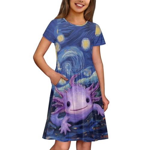 Girls Dresses Size 2-14 Kids Summer Short Sleeve Skater Dress Beach Midi Party Dresses3