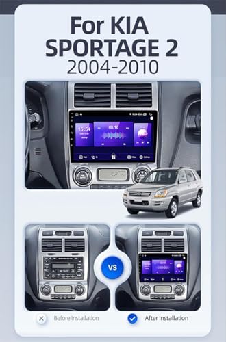 Podwójny Din Android 9'' Ekran dotykowy Multimedia dla Kia Sportage 2 2004-2010 radia samochodowego z Bluetooth i nawigacją oraz kamerą cofania Sterowanie z kierownicy