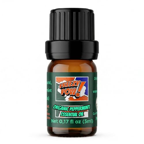 FREEZY POW Organic Peppermint Essential Oil USDA Certified 100% Pure Mentha Piperita Food-Grade Flavoring Oil for Cooking 0.17 fl oz (5 ml) Dropper-Cap Bottle Steam-Distilled (Pack of 1)